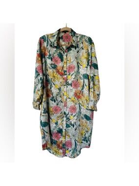 Beulah Style Tropical Floral Satin Shirtdress. One Size